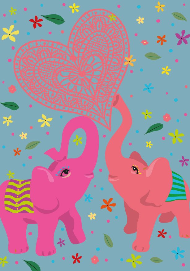 Postkarte - happiness - Love Elephants