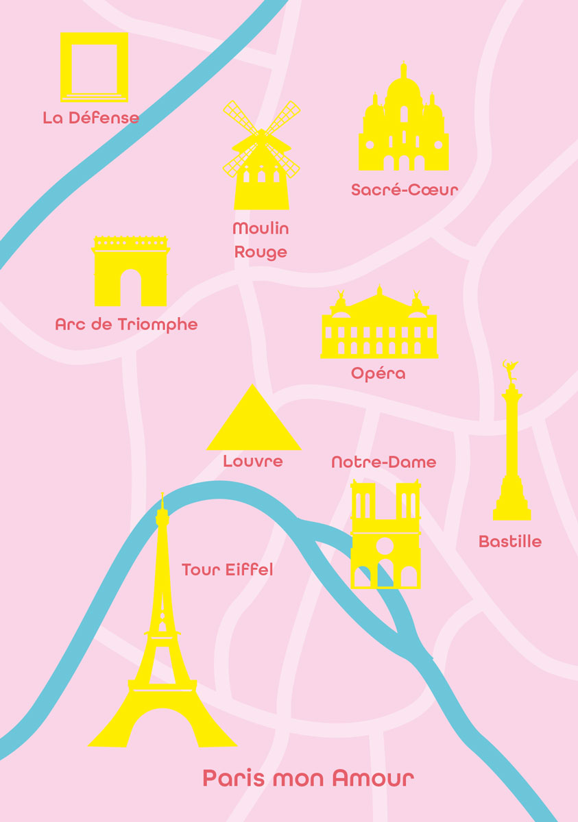 Postkarte - Bon Voyage - Paris Minimap