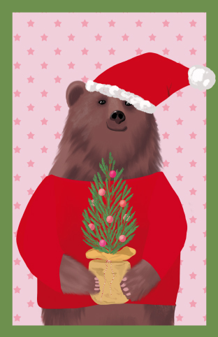 Minicard - Toni Starck - Bär mit Weihnachtsbaum Minicard - Toni Starck - Bär mit Weihnachtsbaum
