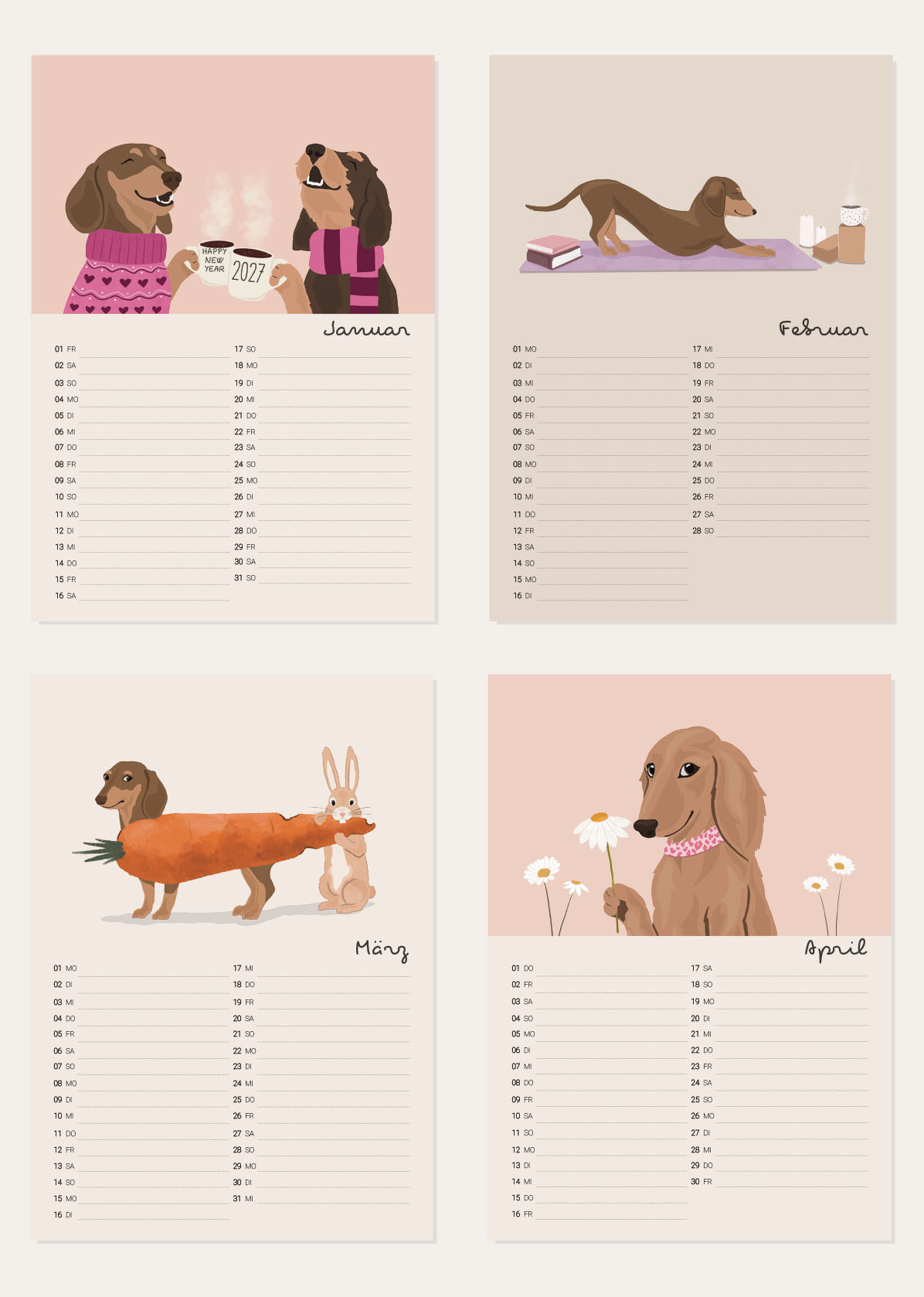 Wandkalender A4 - Dackelkalender