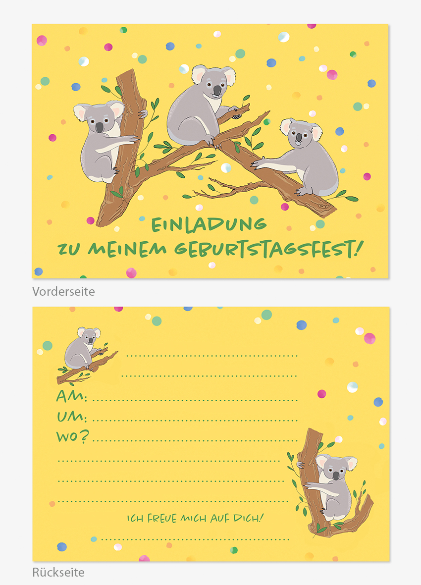 Postkarte - m-illu Einladung funny friends -Koalas