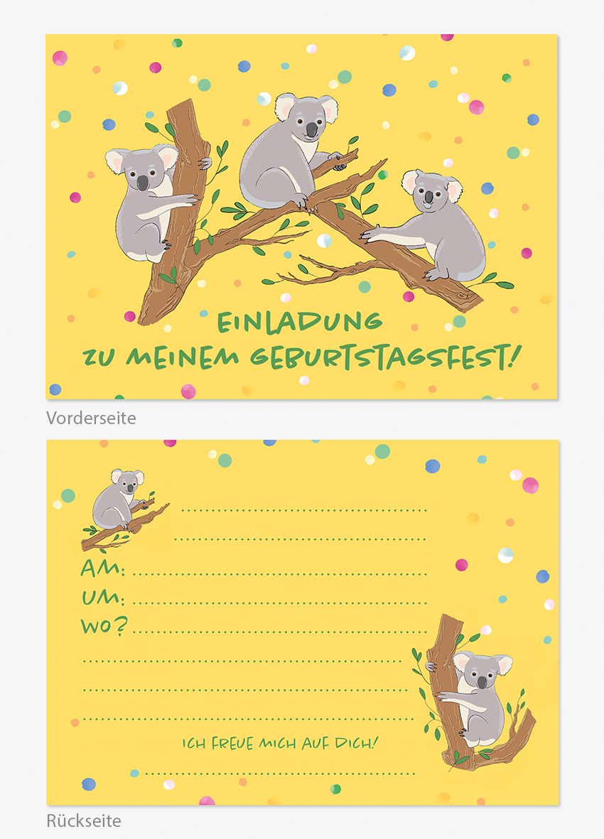 Postkarte - Einladungskarten-Set - mi-illu funny friends - Koalas Postkarte - Einladungskarten-Set - mi-illu funny friends - Koalas