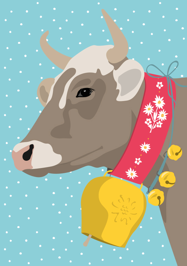 Postkarte - crissXcross - Kuh im Schnee
