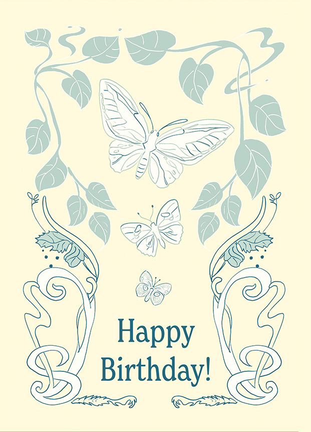 Postcard - m-illu - Happy Birthday Art Nouveau