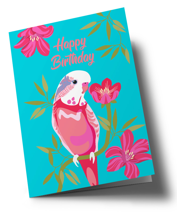 Doublecard C6 - happiness - Budgie Happy Birthday