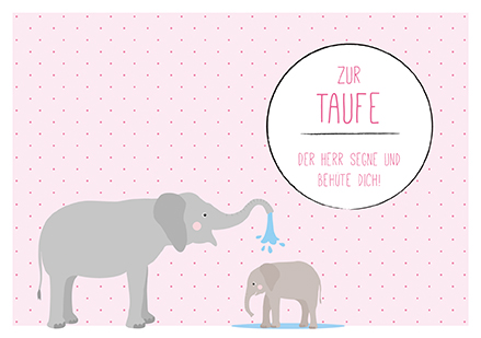 Klappkarte C6 - La Card - Elefantentaufe, rosa