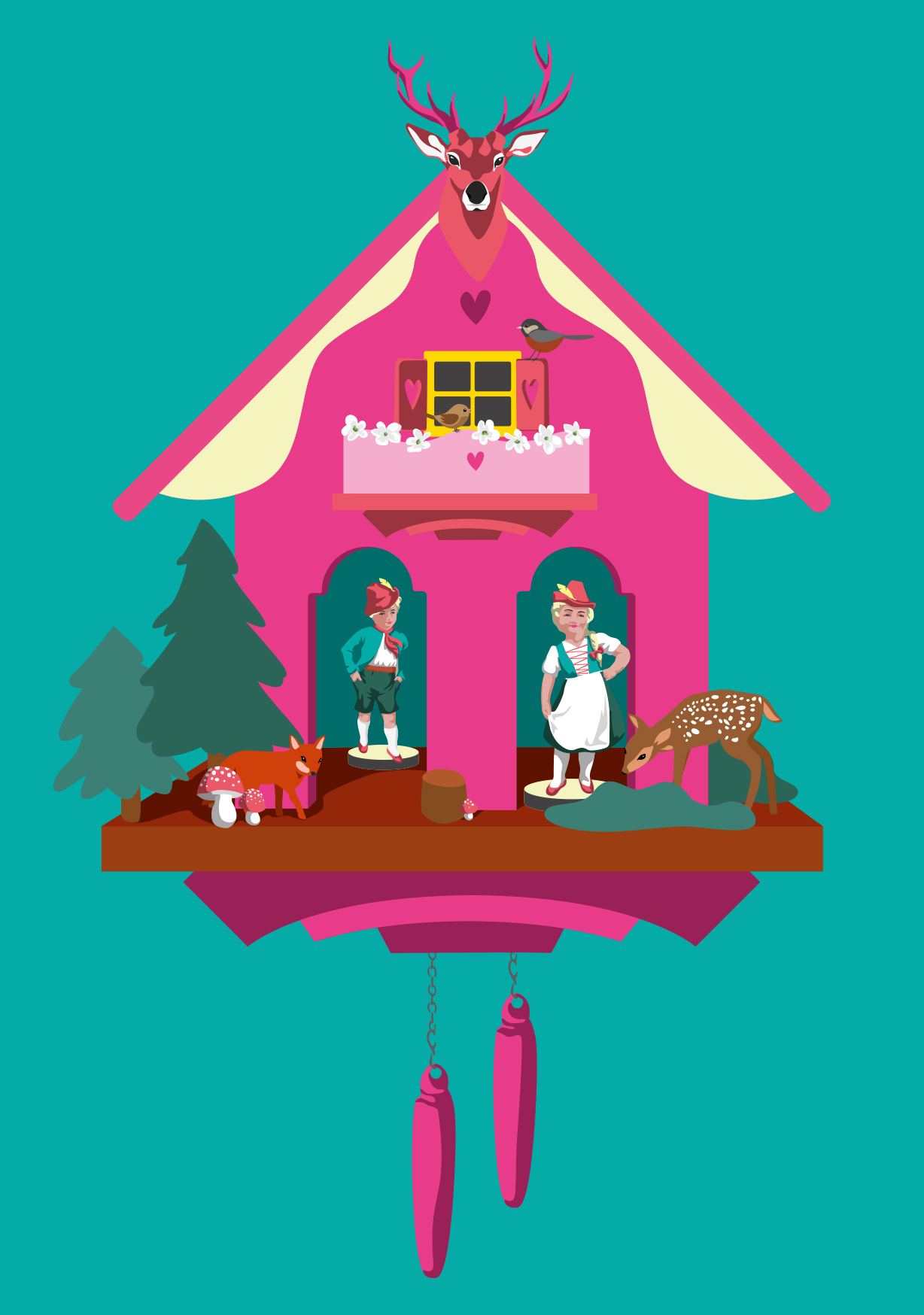 Postcard - luminous - Cuckoo clock Postcard - luminous - Cuckoo clock