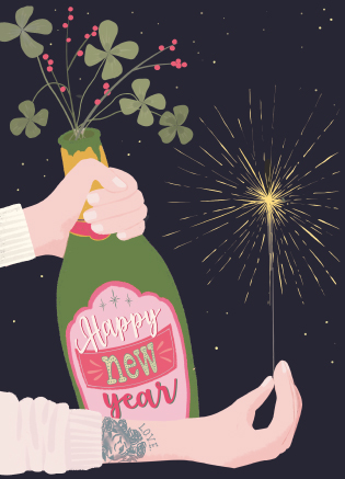 Postkarte - Toni Starck - New Year Bottle