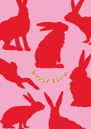 Postcard - Toni Starck - Red easter rabbits