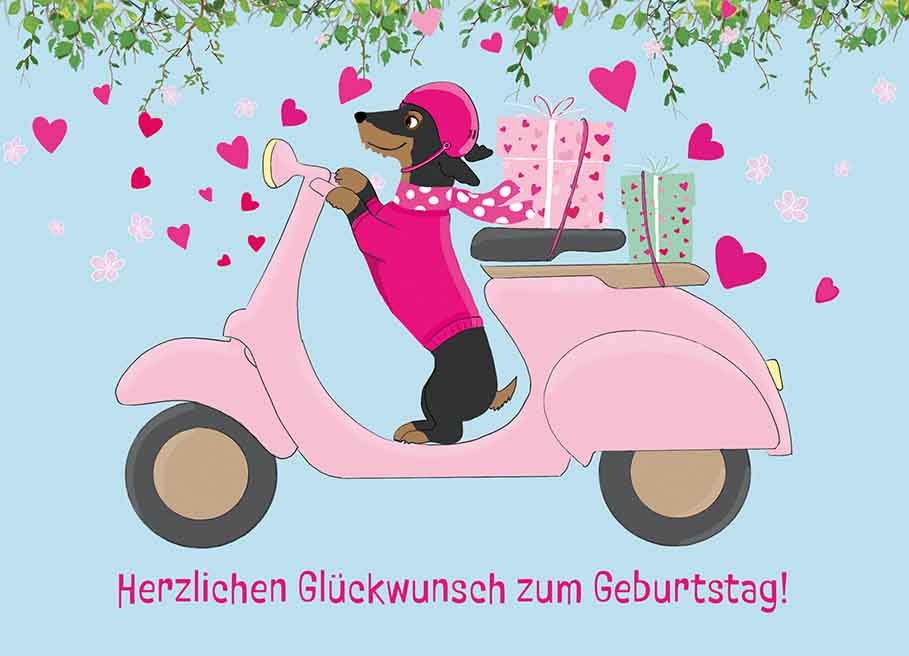 Postkarte - m-illu - Dackel Roller