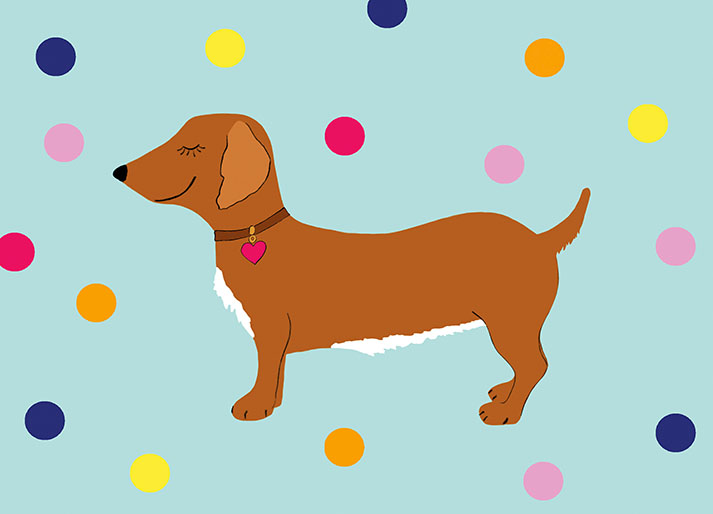 Postkarte - m-illu - Dackel mit Punkten