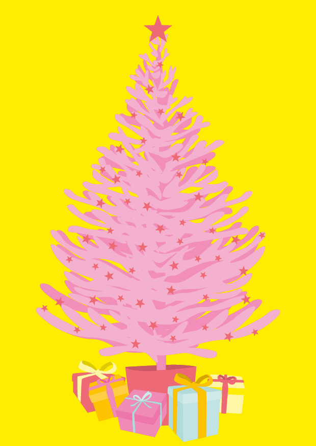 Postcard - luminous - pink xmas tree