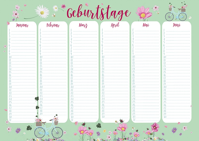 Birthday calendar A4 - m-illu - Bike green Birthday calendar A4 - m-illu - Bike green