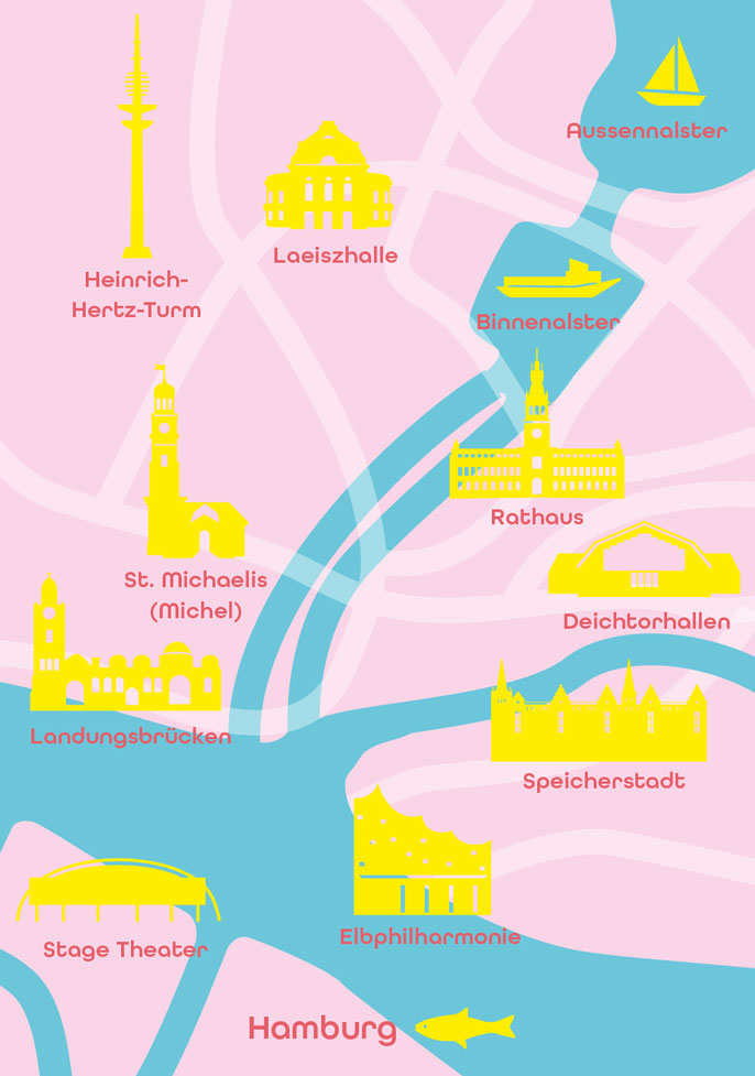 Postcard - Bon Voyage - Map Hamburg