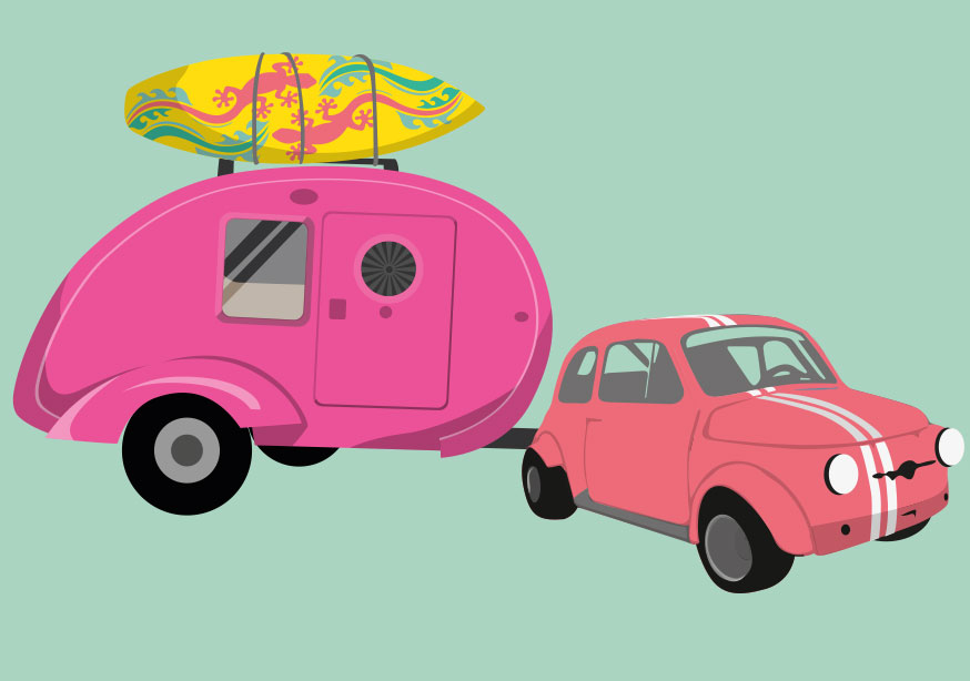 Postcard - luminous - fiat with caravan Postcard - luminous - fiat with caravan