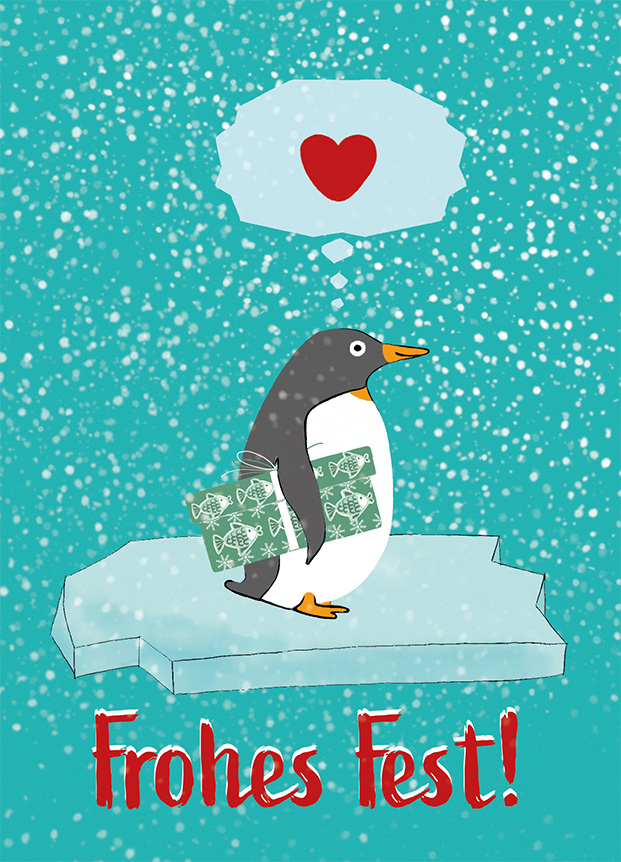 Postkarte - m-illu - Pinguin Herz