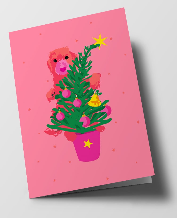 Klappkarte C6 - Happiness - Dackel with xmas-tree