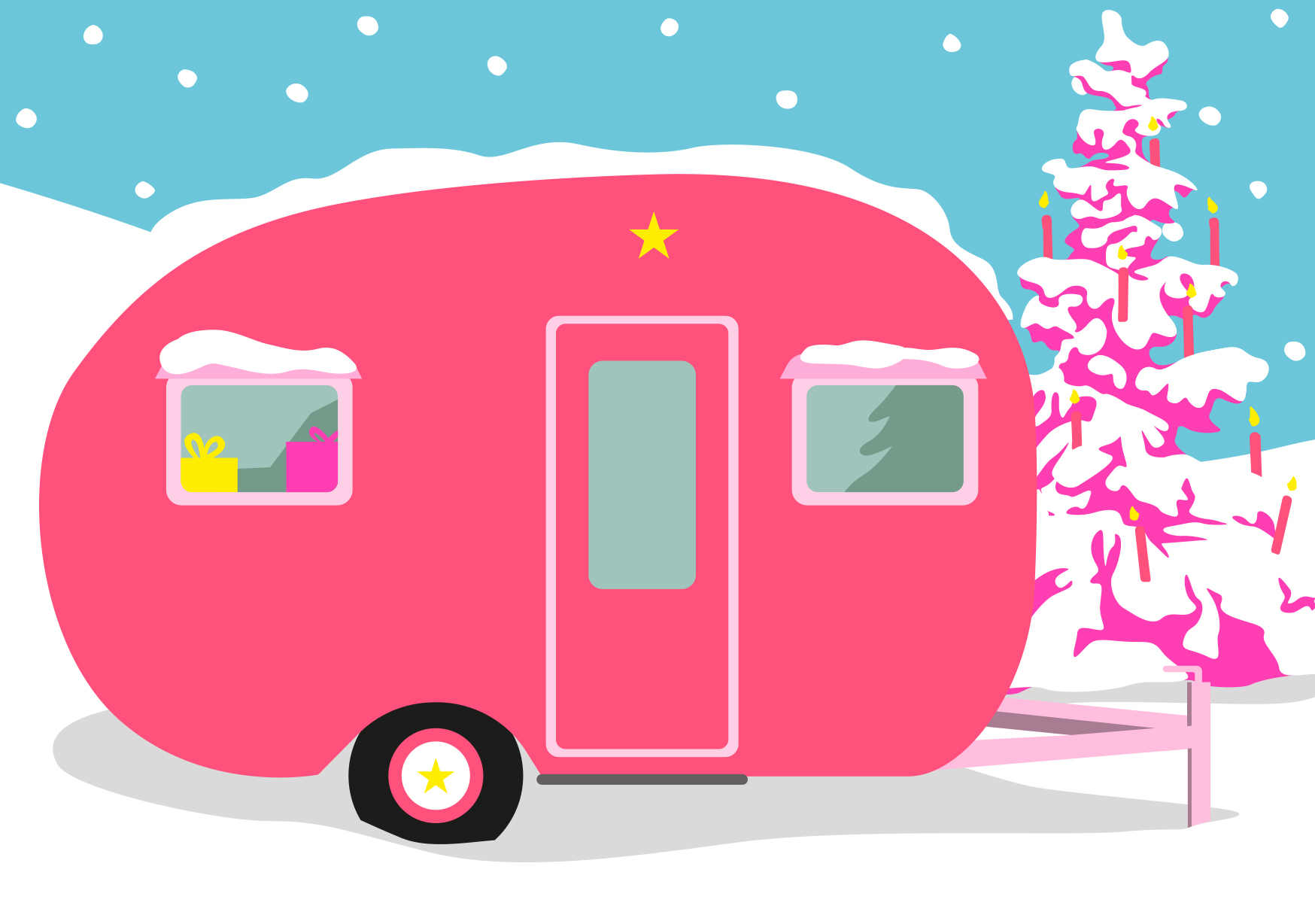 Postcard - luminous - Caravan with Christmastree