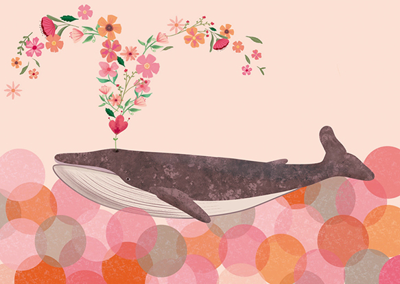 Postcard - Toni Starck - Whale in the bubble sea