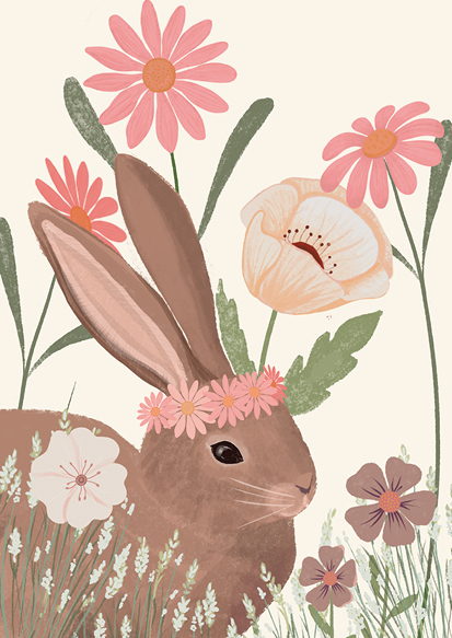 Postcard - Toni Starck - Bunny with wreath of flowers