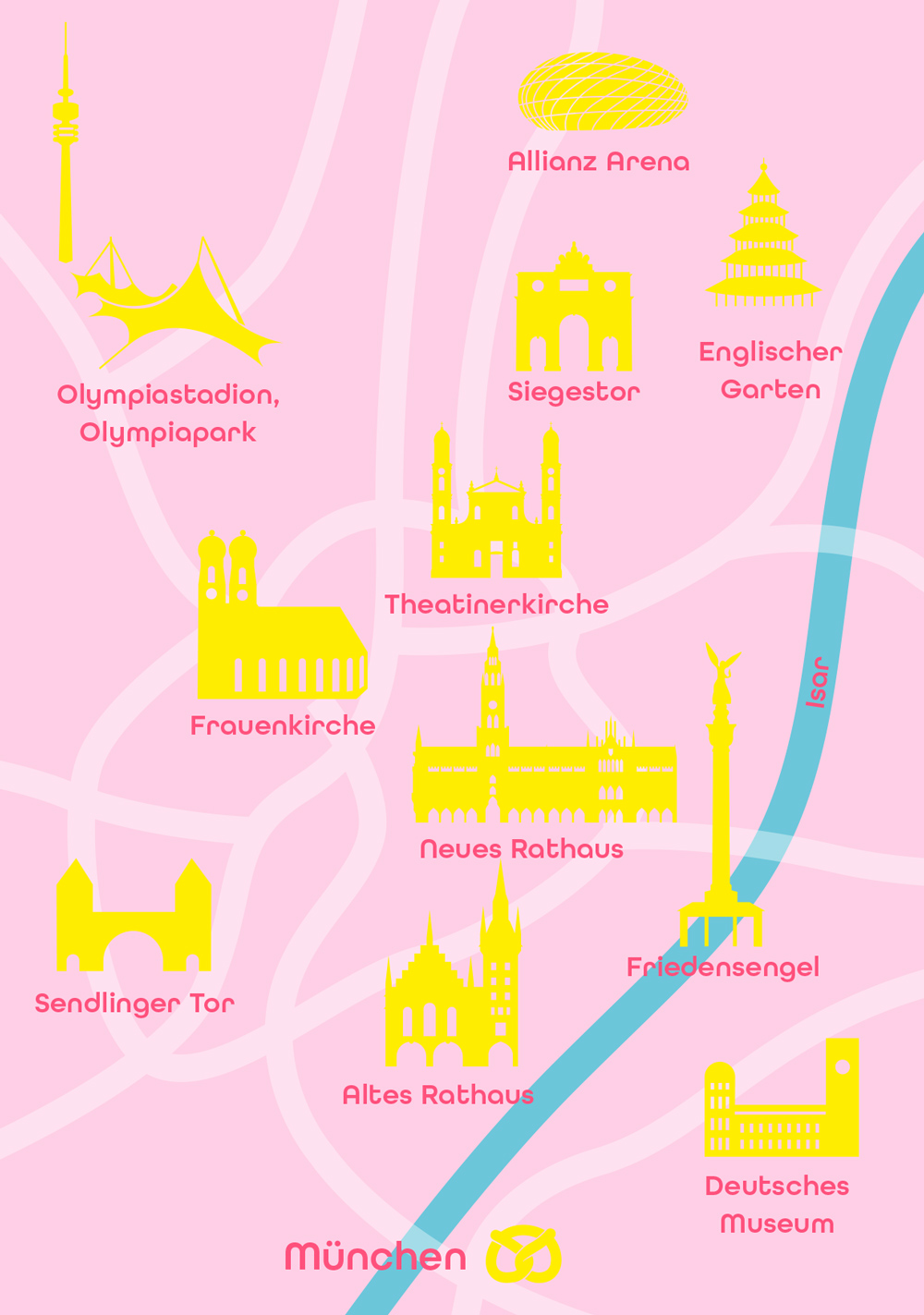 Postkarte - Bon Voyage - München Minimap