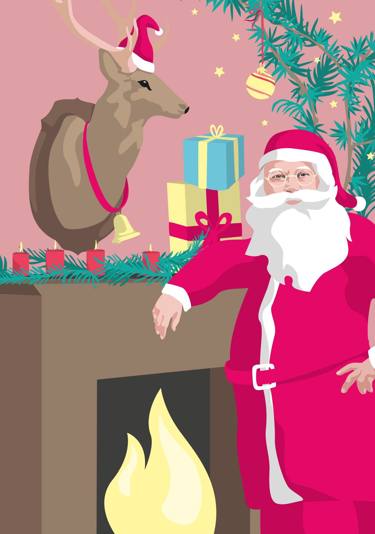 Postkarte - Lucky Cards - Weihnachtsmann am Kamin