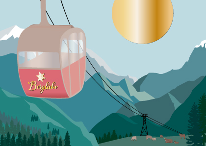 Postcard - Toni Starck - Mountain love gondola Postcard - Toni Starck - Mountain love gondola