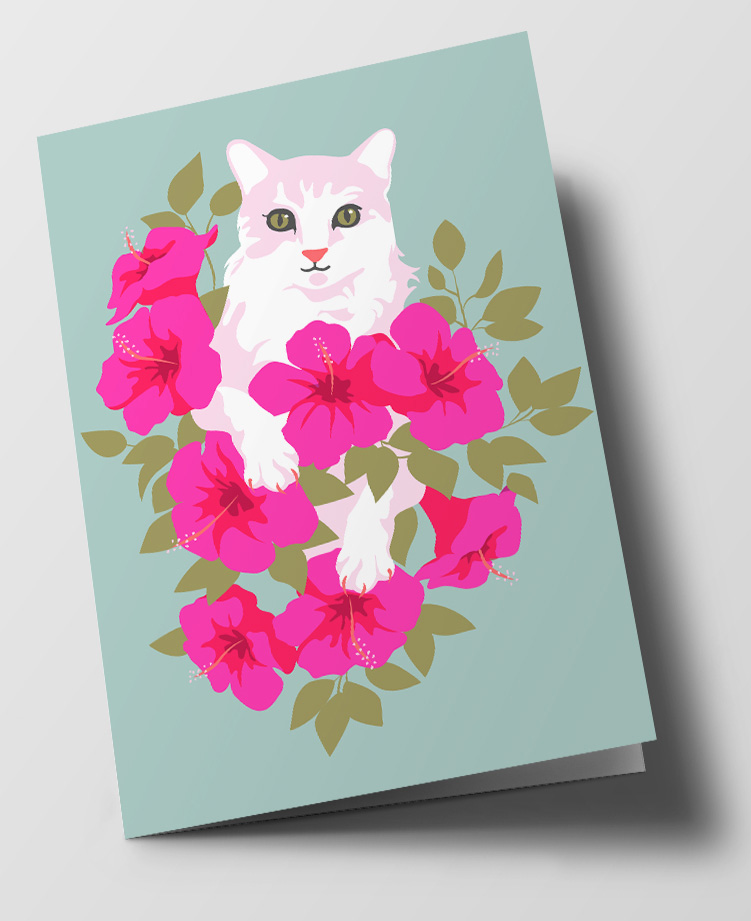 Klappkarte C6 - Happiness - Flower Cat