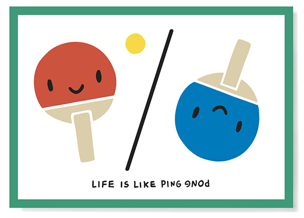 Postkarte - familytree - Life is like Ping Pong