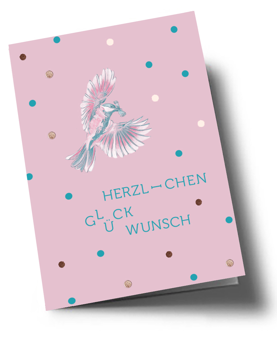Klappkarte C6 - Typoesie - Vogel Glück Klappkarte C6 - Typoesie - Vogel Glück