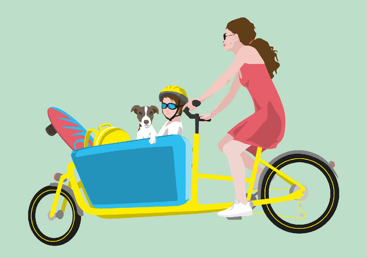 Postkarte - luminous - Family cargo bike