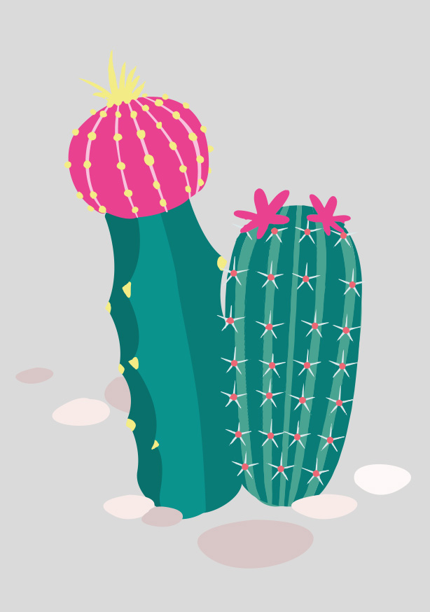 Postkarte - luminous - cactus family